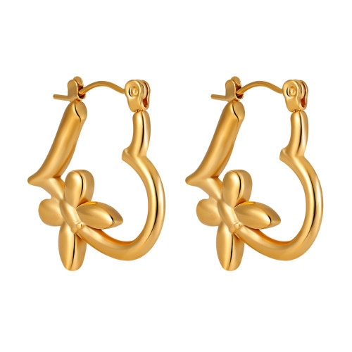 Korean Style Ins Niche Elegant Simple Heart Butterfly Earrings for Women Fashionable Personality Gold-Plated Heart-Shaped Titanium Steel Earrings