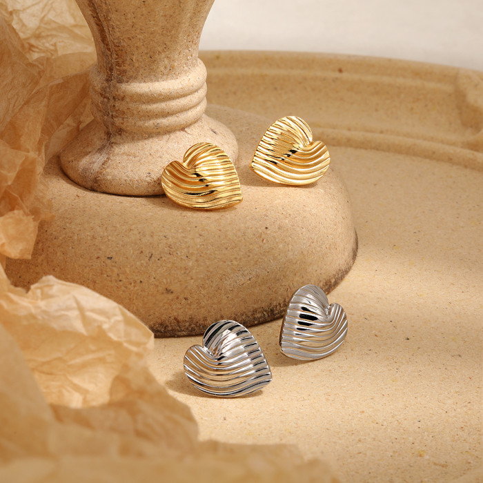 INS Niche Texture Irregular Heart Stripe Earrings Fashion Personality High-End Titanium Steel Ear Jewelry