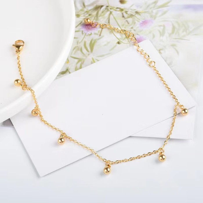 Korean Fashion Elegant Simple Niche Design Titanium Steel Tassel Round Bead Anklet for Women Ins Trend Internet Celeb...