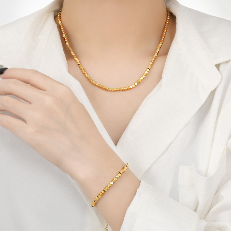 Minimalist INS Fashion Niche Retro Broken Silver Geometric Triangle Titanium Steel Necklace Bracelet Jewelry Set