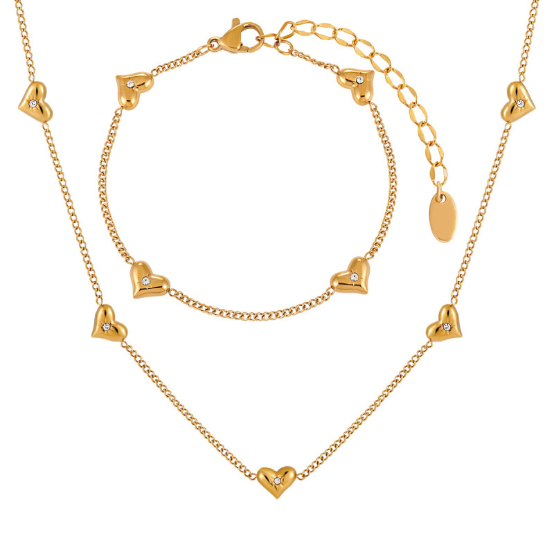 New Korean Style Ins Style Niche Eight-Pointed Star Heart Necklace for Women Titanium Steel Gold-Plated Heart-Shaped Bracelet Fashion Jewelry