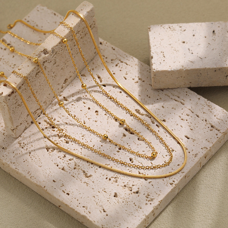 European and American INS Style Titanium Steel Gold 24K Plain Chain O Chain Square Snake Chain O Bead Chain Women's Matching Pendant Bare Chain