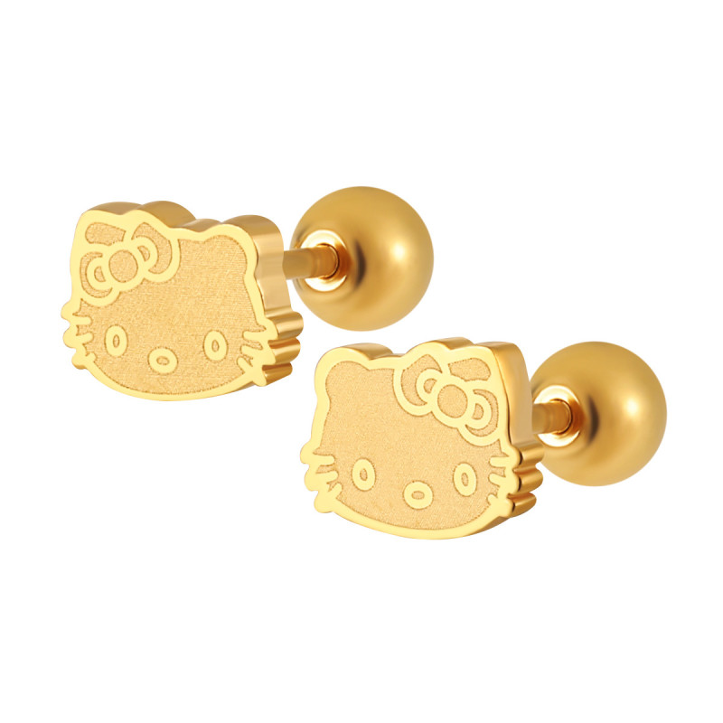 Korean Style New Niche Sweet Cute KT Cat Screw Ear Bone Stud Fashionable Personality Versatile Titanium Steel Earrings