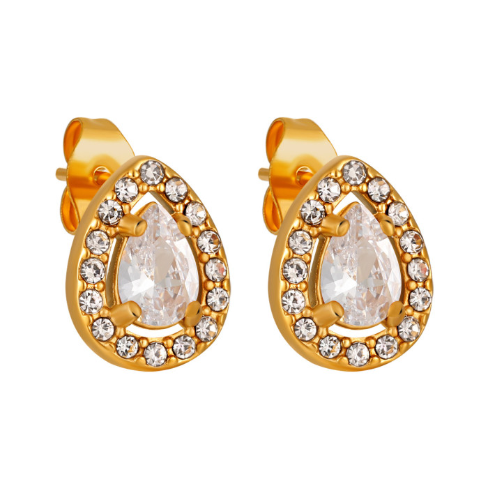 European and American Retro Handmade Inlaid Ruby Stud Earrings for Women, Ins Style, Light Luxury, Exquisite Stainless Steel 18K Real Gold Earrings