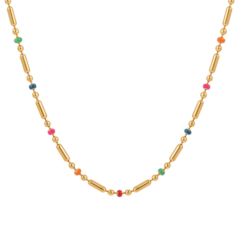 Bohemian New Fashion Retro Niche Epoxy Rainbow Necklace for Women, Elegant and Unique Gold-Plated Titanium Steel Collarbone Chain