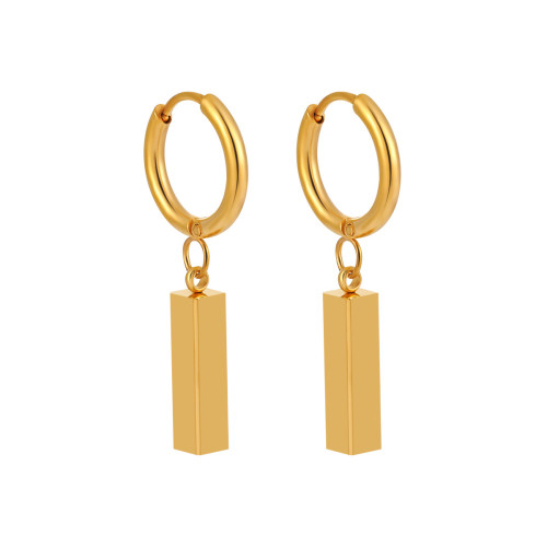 Korean Style New Ins Minimalist Niche Geometric Rectangle Small Gold Bar Earrings for Women Fashionable Personality Gold-plated Titanium Steel Ear Clips
