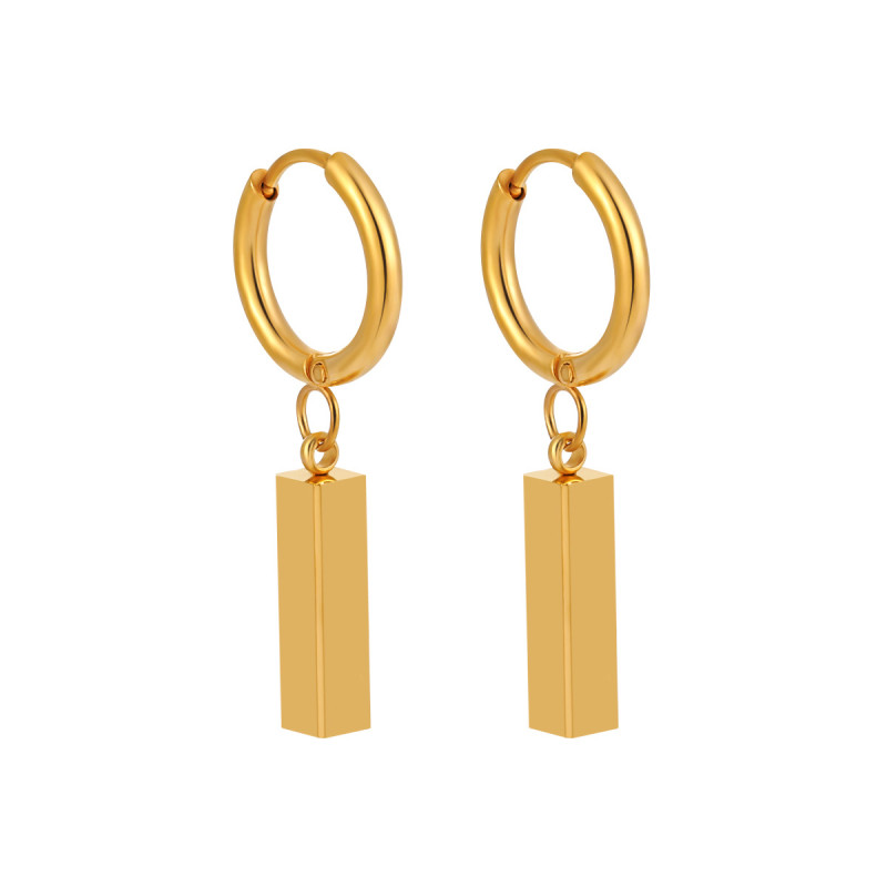 Korean Style New Ins Minimalist Niche Geometric Rectangle Small Gold Bar Earrings for Women Fashionable Personality Gold-plated Titanium Steel Ear Clips