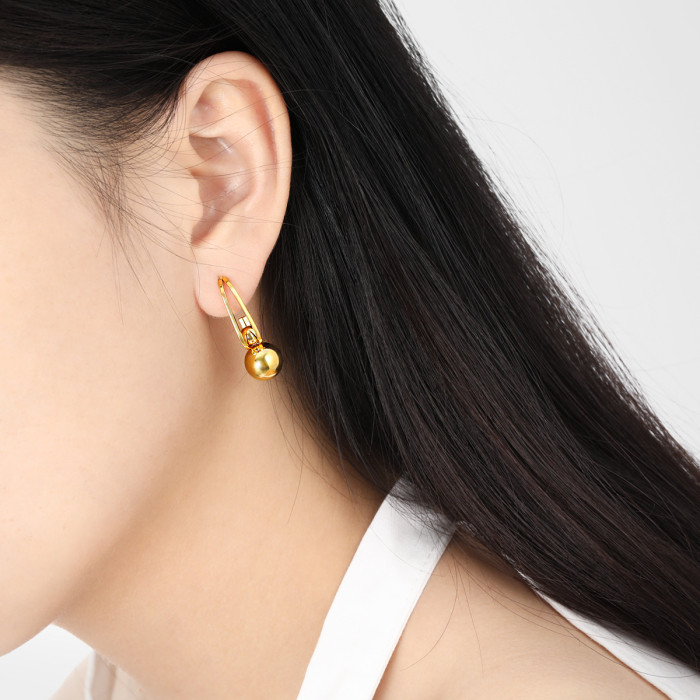 Korean Style Ins Niche Simple Elegant Geometric Round Bead Pendant Irregular Earrings Fashion Personality Titanium Steel Ear Jewelry