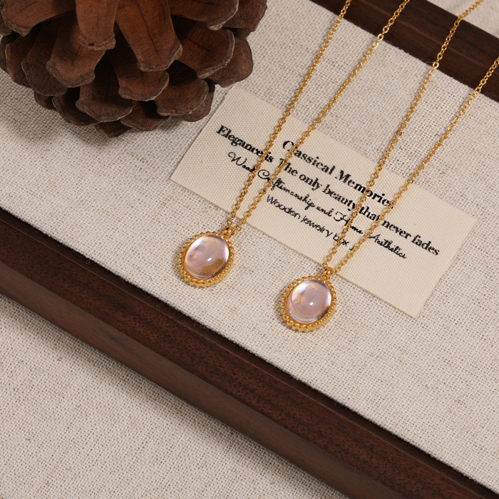 Korean Style Niche New Ins Simple Dan-shaped Moonstone Necklace Fashionable Personality High-end Titanium Steel Clavi...
