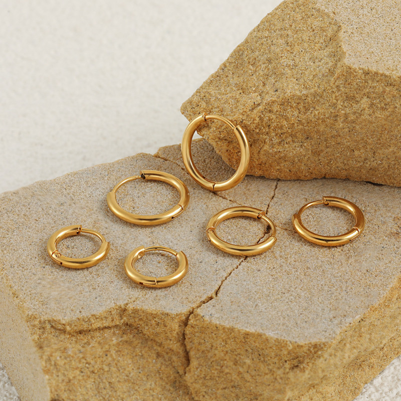 Korean Style Ins High-End Feel 8/10/12mm Multi-Specification Round Ear Studs Fashionable Personality Titanium Steel Earrings Three-Piece Set