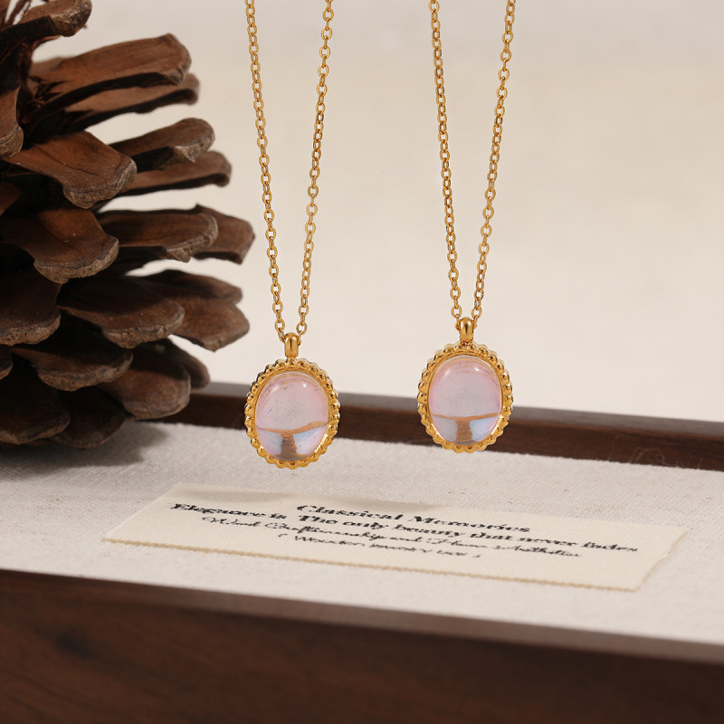 Korean Style Niche New Ins Simple Dan-shaped Moonstone Necklace Fashionable Personality High-end Titanium Steel Clavicle Chain