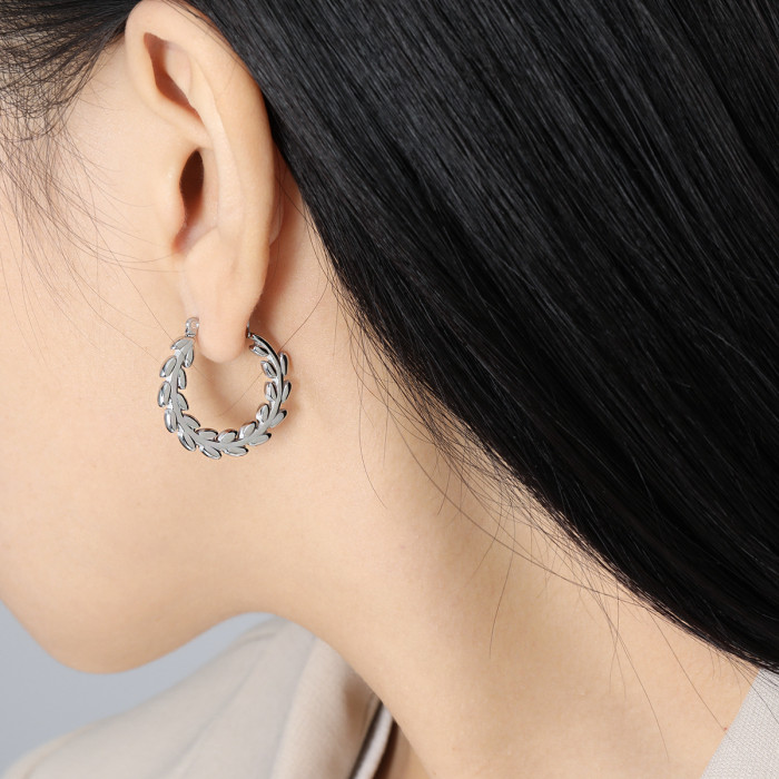 Hot Sale New Ins Niche High-End Exaggerated Wheat Ear Clip Earrings for Women Fashionable Personality Titanium Steel...