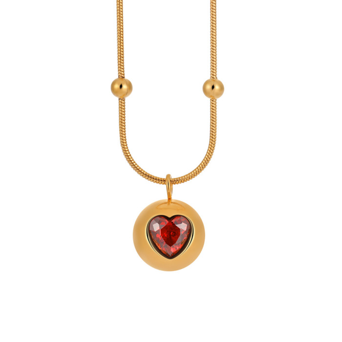 Korean Style Light Luxury Exquisite Round Ball Heart Pendant Snake Bone Necklace Fashionable Personality High-end Titanium Steel Collarbone Chain