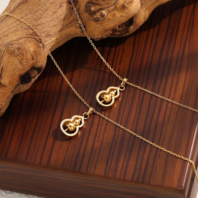 Ethnic Style National Trend New Fortune Gourd Necklace for Women Gold Fashion Niche High-end Stainless Steel Collarbone Chain