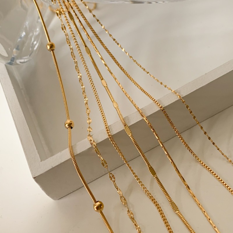 Cross Chain Box Chain Snake Bone Chain Embossed Chain Necklace Starry Sky Titanium Steel 24K Gold Plated Sunflower Collarbone Chain