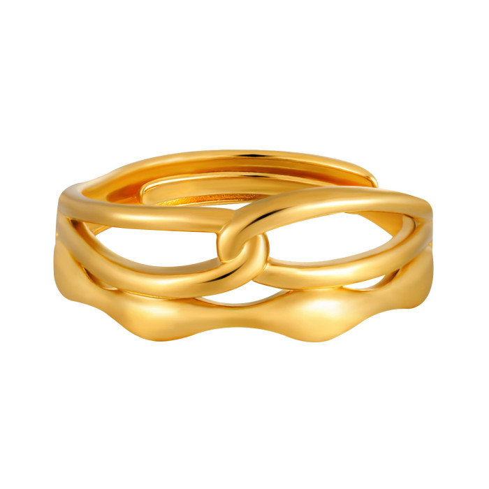 New Ins Style Irregular Shaped Musical Note Ring Adjustable Open Mouth Women's Ring Titanium Steel PVD Gold Plated Jewelry
