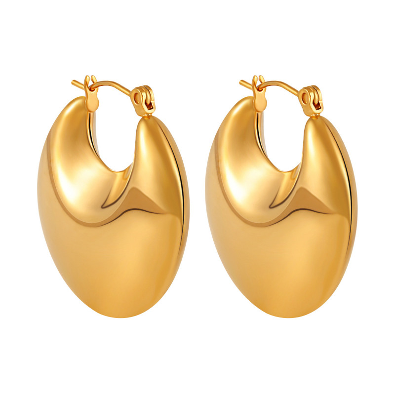 Cross-Border European and American Niche Simple Versatile Flat Round Hollow Earrings for Women Fashionable Personality Gold-Plated Titanium Steel High-End Ear Cuffs