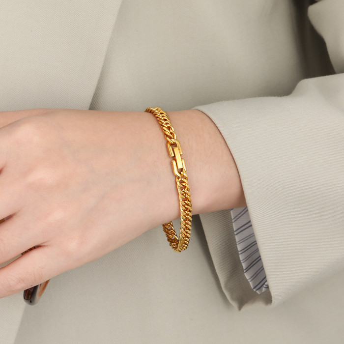 Fashion Niche Round Polished Jewelry Clasp Cuban Chain Titanium Steel Bracelet Punk Personality High-End Hand Jewelry...