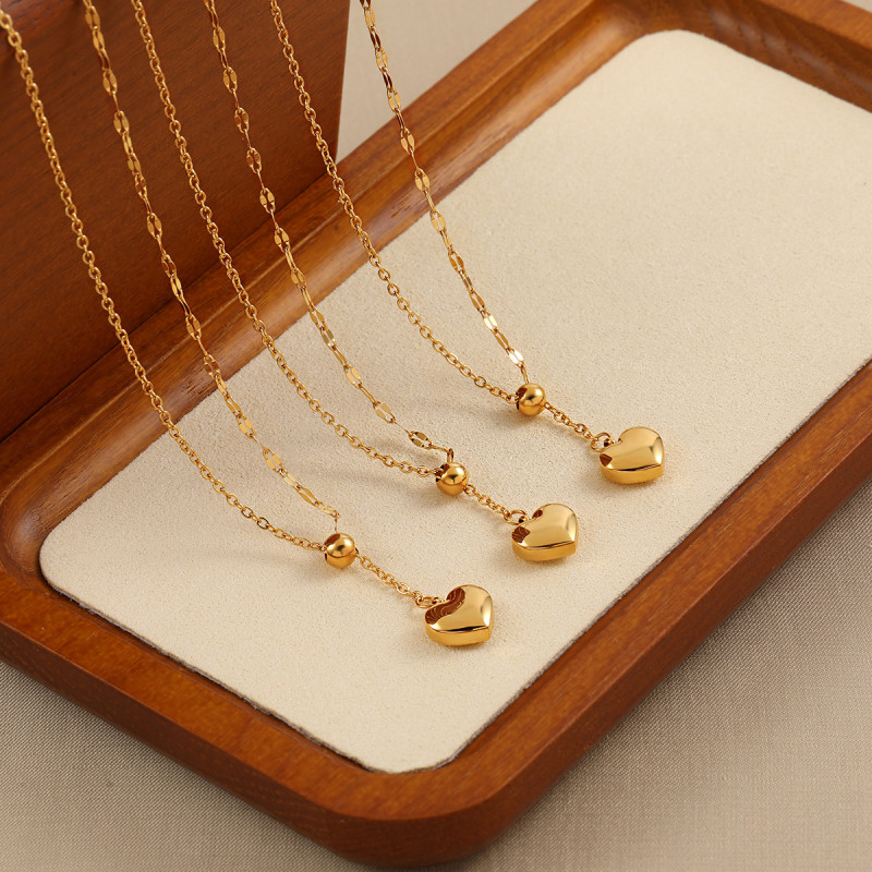 Korean Style Ins New Niche Pull-out Heart Necklace Fashionable Personality Gold Plated Heart-shaped Collarbone Chain