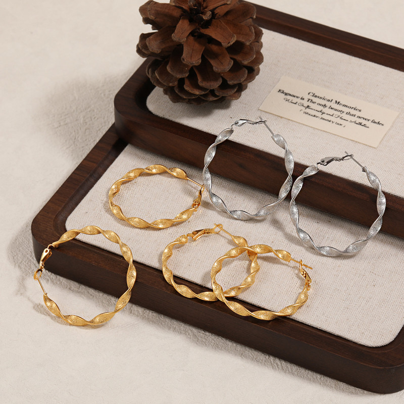 French Retro Fashion Simple Matte Twisted Wave Earrings for Women with Personality and High-end Feel Mobius Titanium Steel Earrings