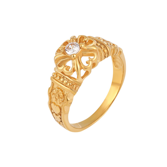 European and American New Niche Design Ins Light Luxury Fashion Versatile Single Diamond Four-Leaf Flower Titanium Steel Ring High-End Feel Ring