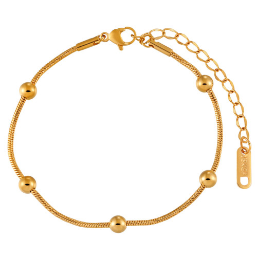 French Style INS Simple Versatile Light Luxury Snake Bone Chain Bead Bracelet for Women Gold Titanium Steel Coated PVD Real Gold Jewelry