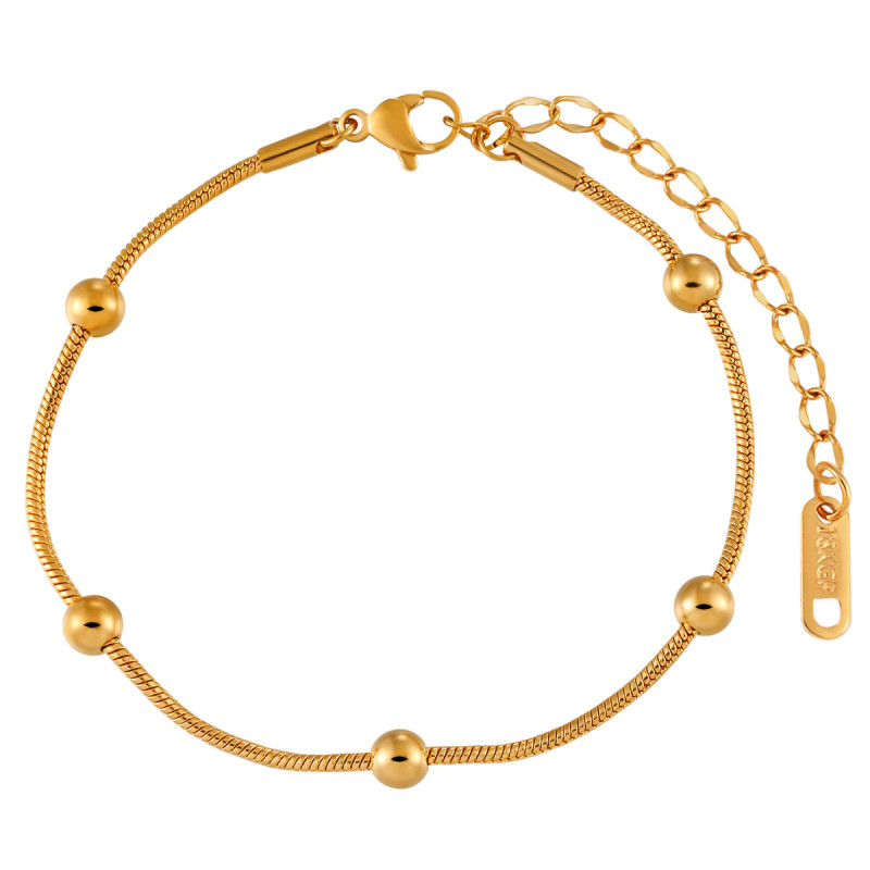 French Style INS Simple Versatile Light Luxury Snake Bone Chain Bead Bracelet for Women Gold Titanium Steel Coated PVD Real Gold Jewelry