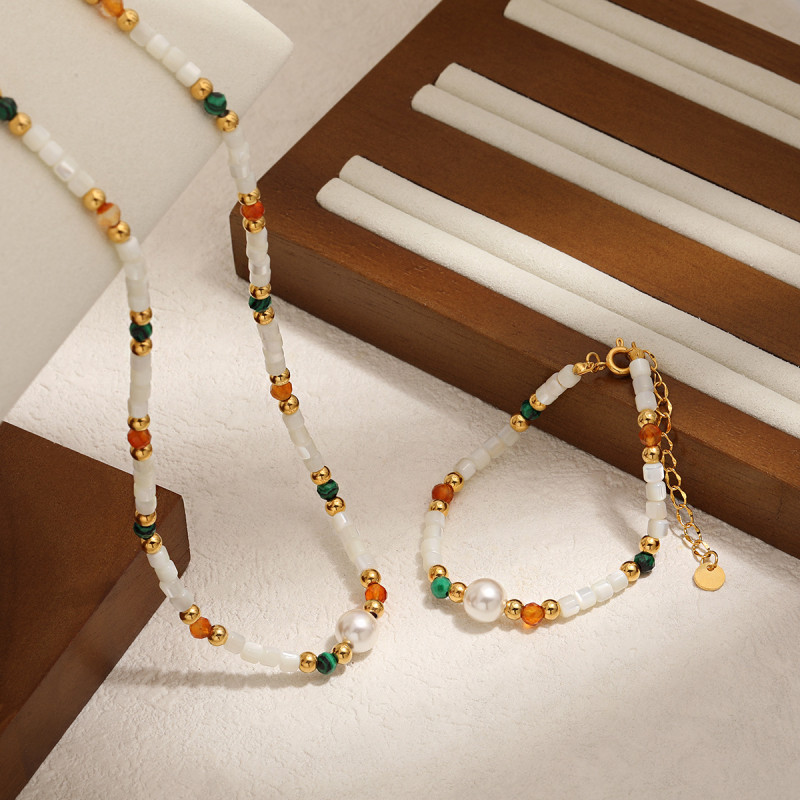 Ethnic Style Dopamine Color Natural Stone Shell Bracelet for Women Fashionable Personality Temperament Niche Titanium Steel Collarbone Necklace