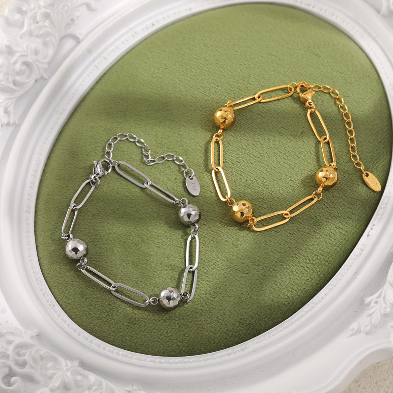 European and American INS Style New Faceted Round Ball Bracelet for Women Fashionable High-end Titanium Steel Electroplated PVD Gold Jewelry