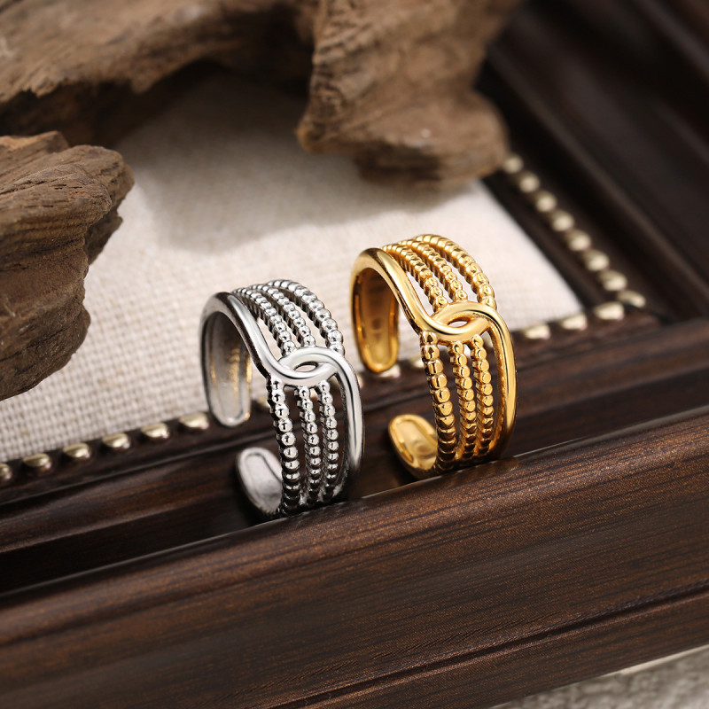 Precision Pearl Chain Joint Ring Titanium Steel 24K Gold Plated Wrapped Ring Fashionable Personality Minimalist Open Ring