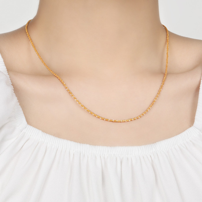 High-End Ins Style Simple Plain Chain Titanium Steel Electroplated Silver Starry Sky Chain M Buckle Necklace for Women Sparkling Collarbone
