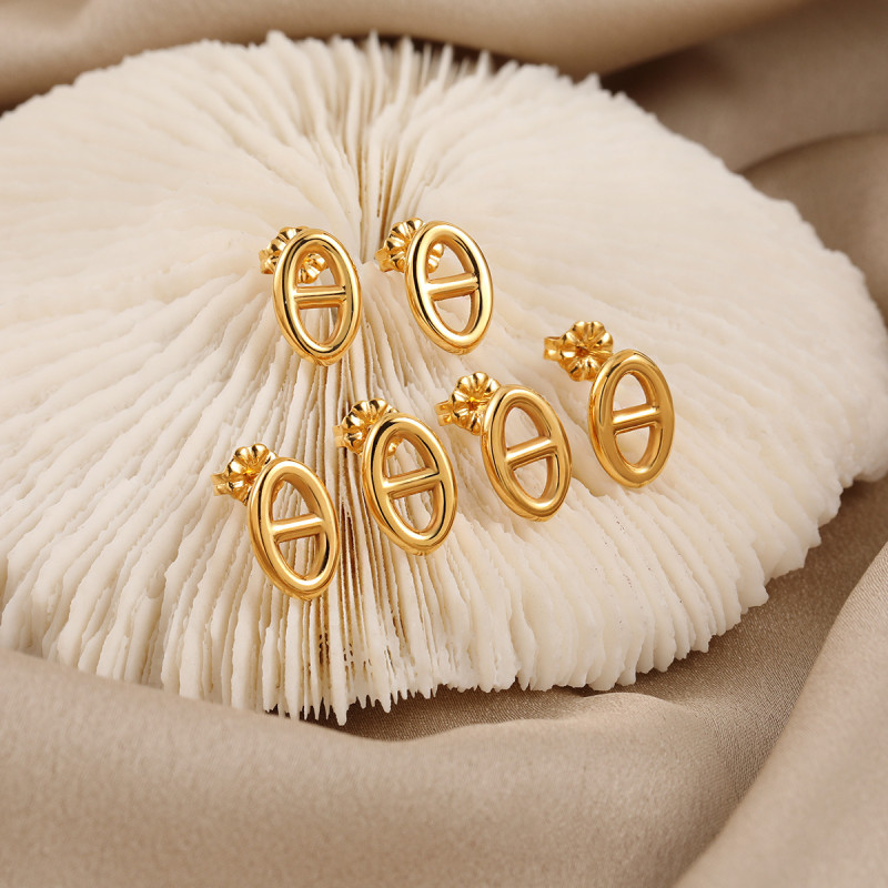 Korean Style New Fashion Personality Pig Nose Earrings for Women, Niche Design, High-end Feel, Versatile Titanium Steel Gold-plated Ear Jewelry