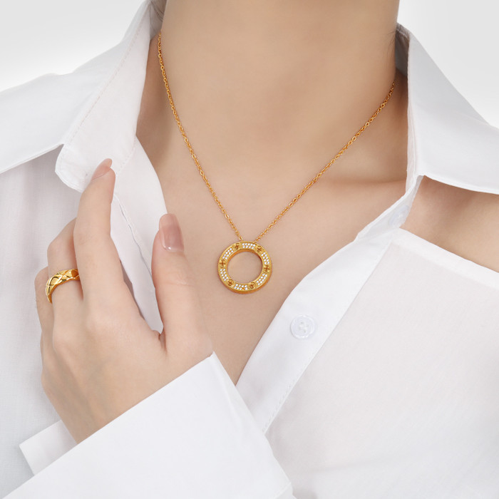 Fashion Personality Light Luxury Kajia LOVE Stone Necklace for Women Simple Versatile Gold Plated Titanium Steel Co...