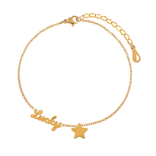 Korean Style Ins Simple Versatile LUCKY Five-Pointed Star Lucky Anklet for Women Fashionable Personality Gold Plated...