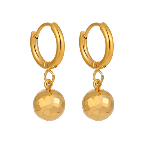Korean Style Niche Ins Fashion Simple Faceted Rhombus Bead Round Earrings for Women Personality Versatile Gold-Plated Titanium Steel Earrings