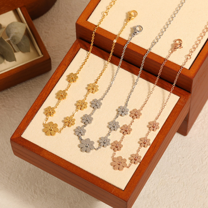 Korean Style Simple Flower Titanium Steel Anklet PVD Electroplated Fashion Ins Niche Design Personality Non-Fading Fo...