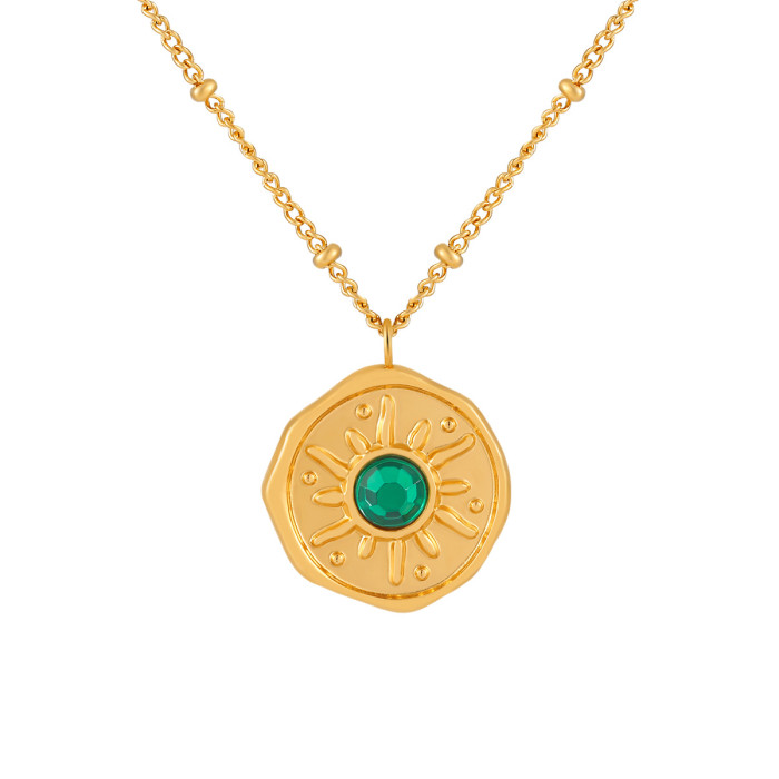Cross-Border Fashion New Indonesian Hot-Selling Sun Color Stone Necklace for Women, Personalized Light Luxury High-End Titanium Steel Collarbone Chain