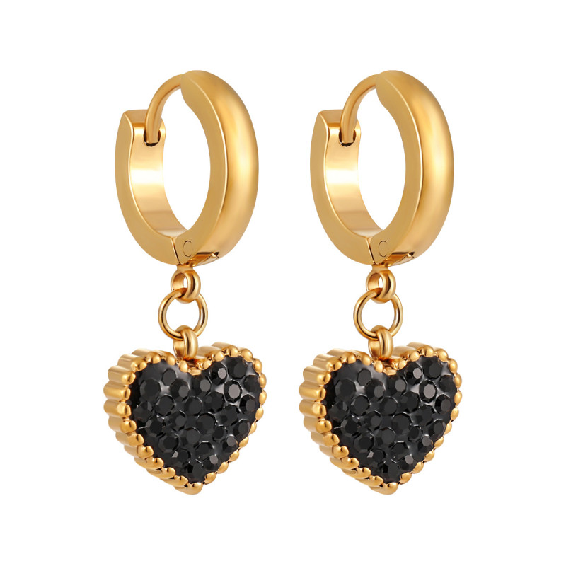 New Korean Style Ins Style Light Luxury Two-tone Full Diamond Love Heart-shaped Ear Buckle fashion Niche Design Sense Titanium Steel Earrings