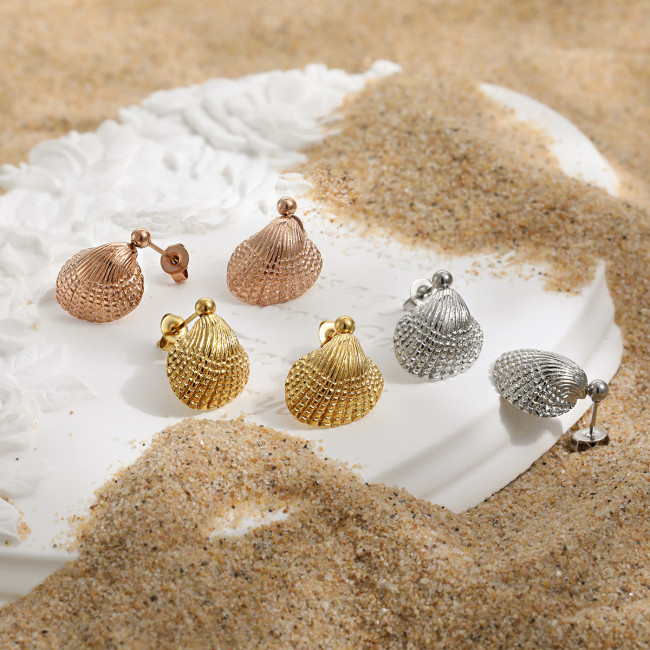 New Style Three-Dimensional Creative Ocean Shell Personality Fashion Niche High-End Earrings Beach Ins Style Stud Ear...