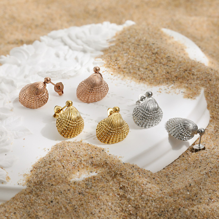 New Style Three-Dimensional Creative Ocean Shell Personality Fashion Niche High-End Earrings Beach Ins Style Stud Ear...