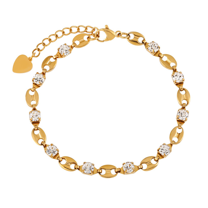 Japanese and Korean INS Style Simple Versatile Pig Nose Four-Claw Inlaid Diamond Bracelet Fashionable Personality Gold-Plated Titanium Steel Jewelry