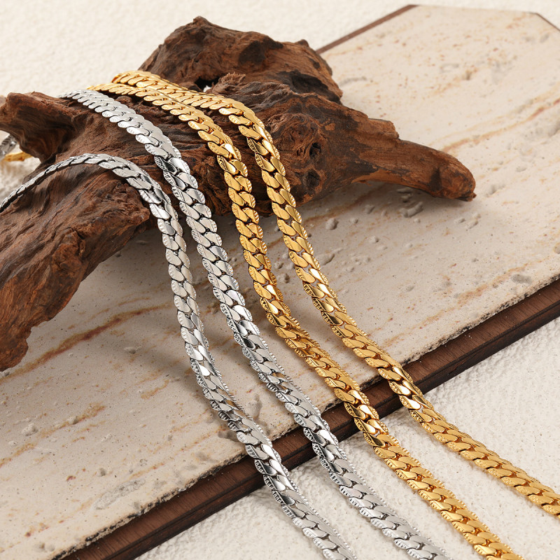 European and American Style Personality Trend Hip-Hop Niche Flat NK Embossed Chain Necklace Fashion Gold-Plated Titanium Steel Couple Cuban Chain