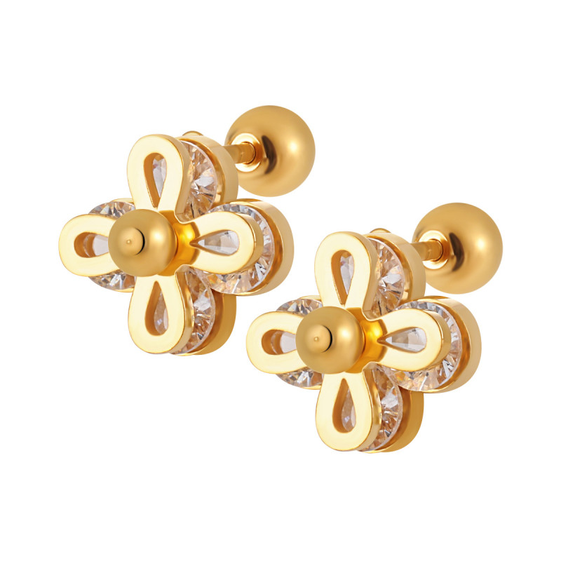 Korean Style INS New Light Luxury Niche Single Pearl Four Diamond Ear Bone Stud Women Fashion Personality Versatile Titanium Steel Earrings