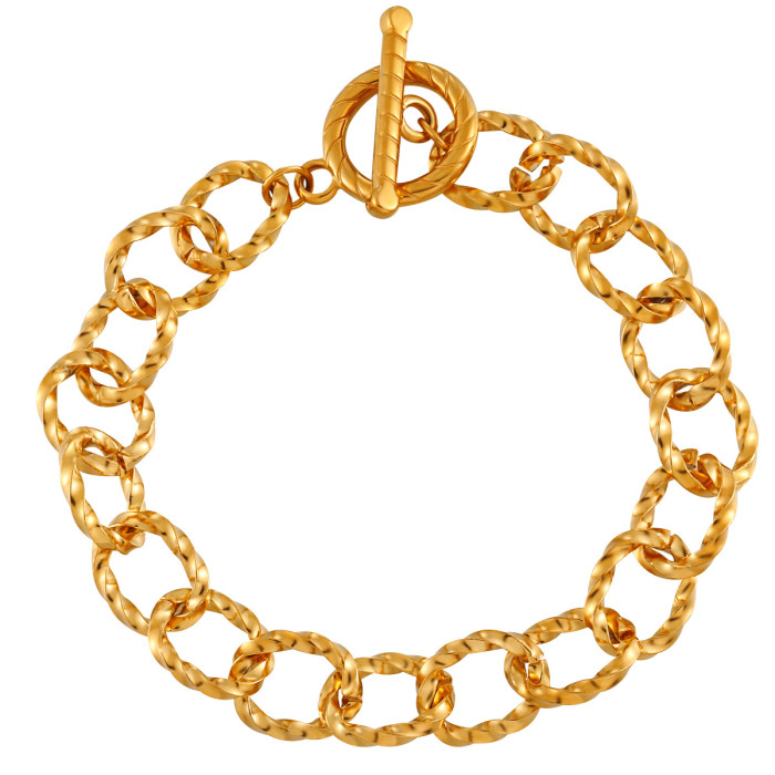 INS Style Fashion Simple OT Buckle Titanium Steel Bracelet for Women Embossed Chain PVD Gold Plated Niche Jewelry, Ne...