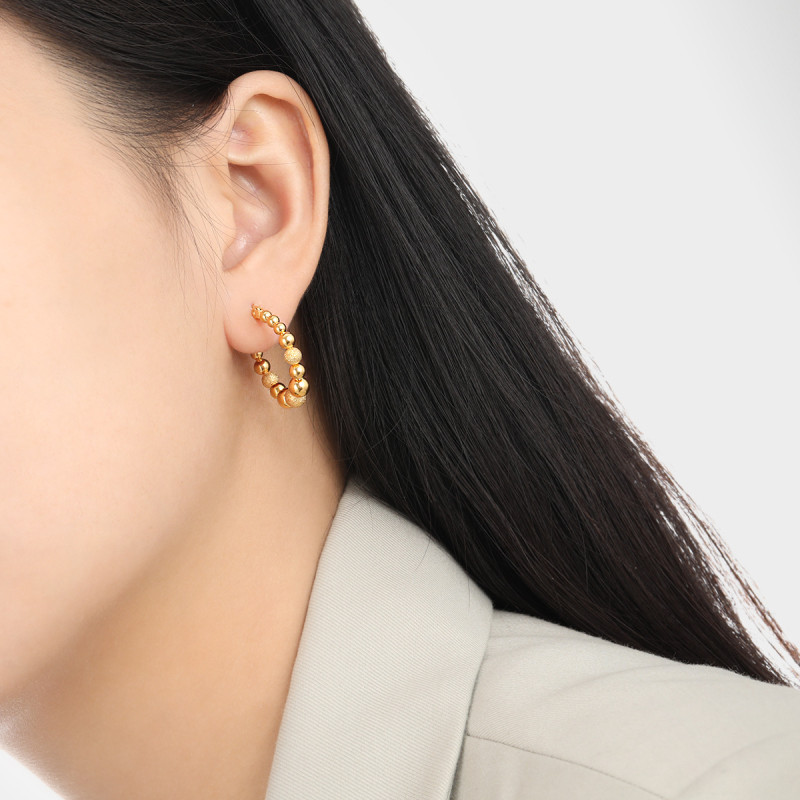 Korean Niche INS Style Simple Matte and Glossy Combination Spliced Round Bead Earrings for Women Fashionable Personality Titanium Steel Ear Jewelry