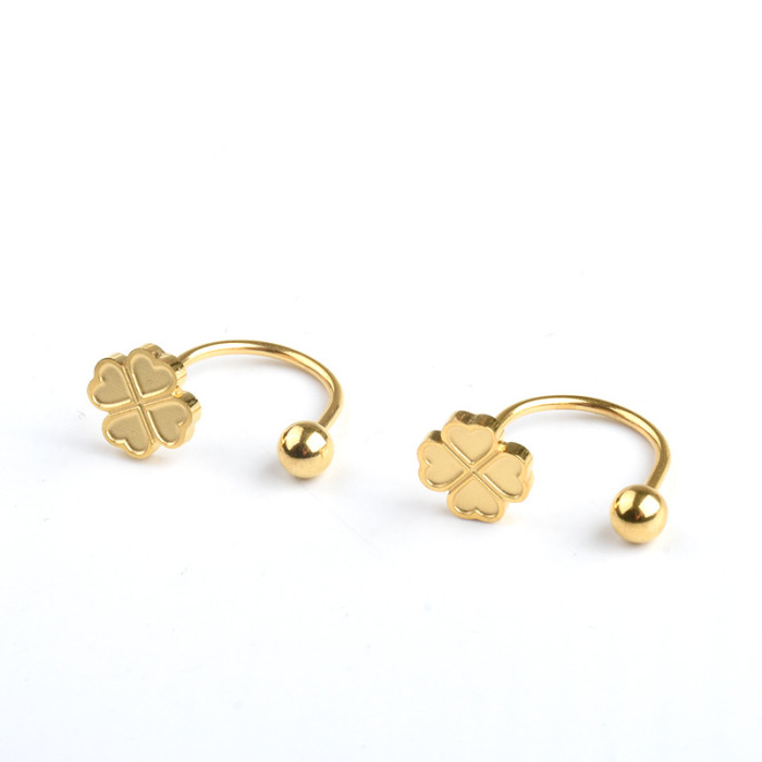 Trendy Fashion Niche Design Four-Leaf Clover Earrings Ins Light Luxury Titanium Steel Ear Bone Studs Small Screw Button Ear Pins