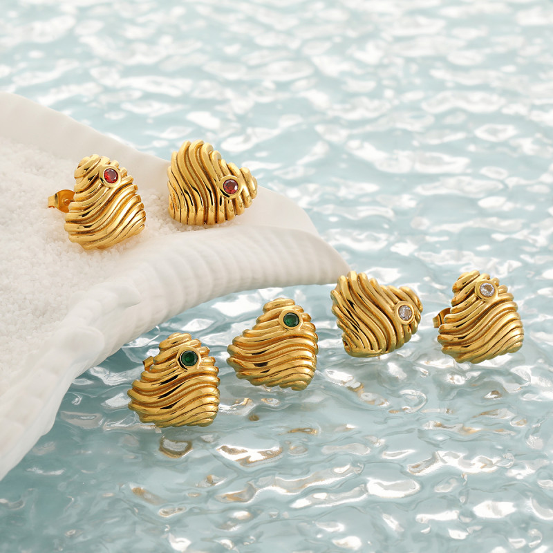 European and American Cross-Border 18K Gold Color Ins Style Earrings for Women Striped Interlaced Irregular Fashion High-End Titanium Steel Stud Earrings