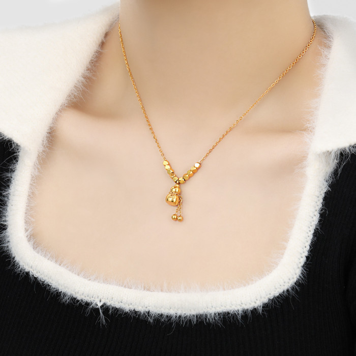 New Chinese Style Niche Geometric Stone Square Fu Character Gourd Necklace Women's Anklet Titanium Steel Jewelry Set