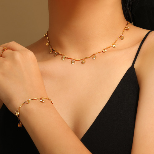 European and American Trendy Fashion Niche Design Sun Petal Handmade Necklace Bracelet High-end Titanium Steel Jewelry Set