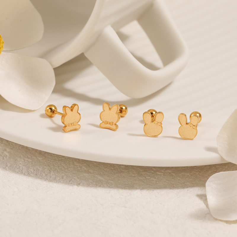 Korean Style New Ins Niche Simple Elegant Bowknot Rabbit Ear Bone Stud Personality Twist Screw Titanium Steel Earrings